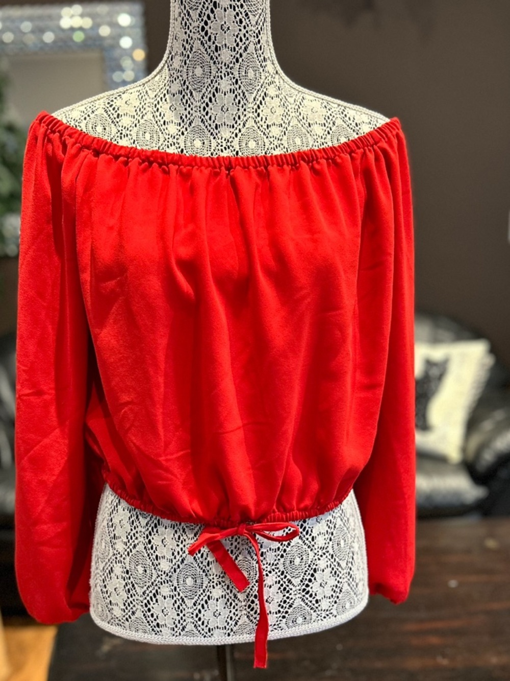 Wilfred Off-Shoulder Red Drawstring Blouse